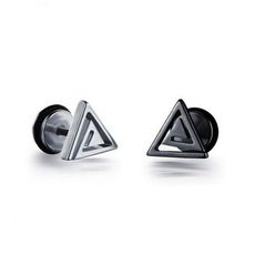 316L醫療鋼 三角螺旋 三角型 旋轉式耳環-銀、黑 防抗過敏 單支販售