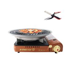 卡旺雙安全卡式爐+卡旺超級燒烤盤+多功能砧板剪刀