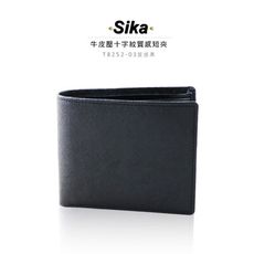 SIKA牛皮壓十字紋質感短夾-質感黑