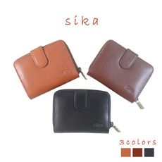 Sika牛皮壓扣拉鍊中夾A8210-01原味褐
