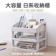【JOEKI】日式簡約收納櫃 雙層小物收納櫃 化妝品收納 桌上抽屜式收納盒 飾品盒 SN0092