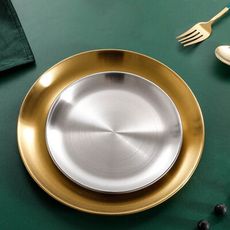 【JOEKI】20公分 不銹鋼圓盤 加厚鋼材 不鏽鋼餐盤 蒸盤 烤肉盤 碟子 料理盤 CC0535