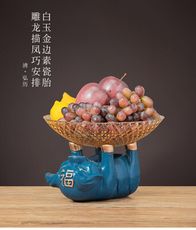 歐式茶几裝潢擺件客廳案頭輕奢託盤創意家居動物招財豬水果盤個性