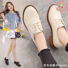十月上新限時免運✪春秋季厚底布洛克女鞋英倫學院風單鞋粗跟繫帶牛津鞋圓頭小白皮鞋【Freestyle】