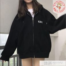 十月上新限時免運✪ins韓國cec拉錬連帽衛衣女春秋薄款2019新款原宿bf寬鬆開衫外套潮【Free