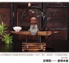 風化木倒流香爐禪意擺件家居書房人物小和尚陶瓷小沙彌創意裝飾品