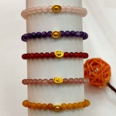 天然玉石純黃金元寶手鍊