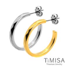 【TiMISA 純鈦飾品】 格緻真愛-細版(雙色可選) 純鈦耳環一對