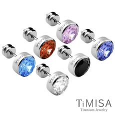 【TiMISA 純鈦飾品】璀璨晶鑽(六色可選)純鈦耳針一對