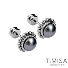 【TiMISA 純鈦飾品】珍心真意-黑珍珠 純鈦耳環一對
