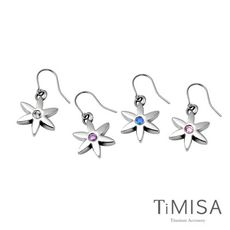 【TiMISA 純鈦飾品】花漾年華-晶鑽版純鈦耳勾一對(四色可選)