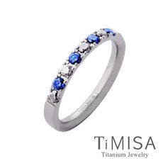 【TiMISA 純鈦飾品】蜜糖彩鑽 純鈦戒指(藍白)