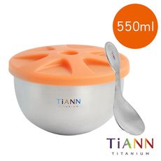 【TiANN 純鈦餐具】純鈦雙層 鈦碗含蓋+小湯匙