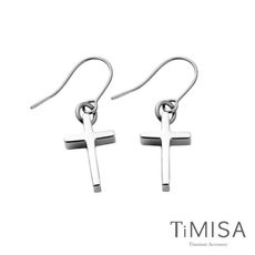 【TiMISA 純鈦飾品】迷你簡約十字純鈦耳勾一對