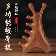 四合一檀木按摩梳 實木按摩梳 頭皮按摩 經絡梳 寬齒木梳 舒緩疲勞 刮痧 眼週按摩/肩頸/臉 龍鳳檀