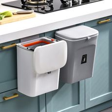 櫥櫃壁掛垃圾桶 掛式垃圾桶 廚房垃圾桶 掀蓋滑蓋雙設計 內外雙桶 附蓋 廚餘桶 浴室 (9L)
