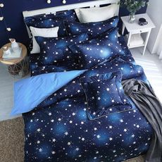 閃耀星空[5x6.2呎]六件式雙人(100%純棉)鋪棉床罩組-藍色【艾莉絲-貝倫】