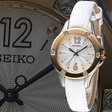 【SEIKO 精工】魅力傾城晶鑽時尚女錶-玫瑰金框/白(SRZ422P2)