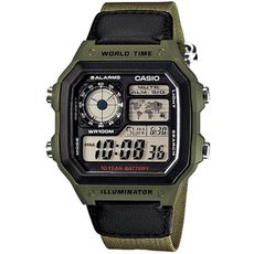 【CASIO 卡西歐】叢林野戰休閒數位帆布男錶-卡其綠(AE-1200WHB-3B)