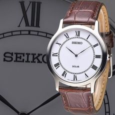 【SEIKO 精工】SOLAR 極簡羅馬刻度太陽能情人男錶(SUP869P1)