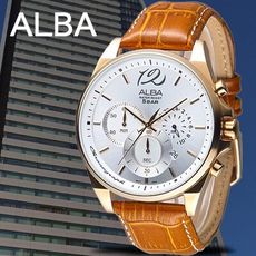【ALBA】新雅爵時尚三眼計時男錶-IP金錶殼/銀白(AT3A54X1)