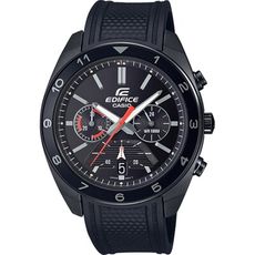 CASIO EDIFICE 經典魅力三針三眼計時皮帶男錶-黑(EFV-590PB-1A)