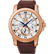 【SEIKO 精工】Premier 皇爵人動電能萬年曆男錶-玫瑰金框(SNP096J1)