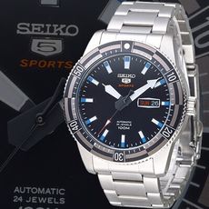 【SEIKO 精工】運動潛將百米5號24石自動機械男錶-黑*灰框(SRP733K1)