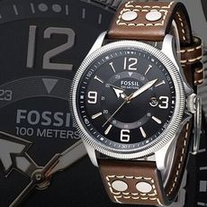 【FOSSIL】風格至上復古型男腕錶-黑面/褐帶(FS4962)