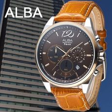 ALBA 新雅爵時尚三眼計時男錶-IP金錶殼/深褐(AT3A56X1)