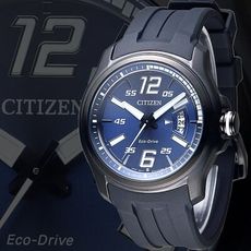 【CITIZEN 星辰】光動能炫藍時尚膠帶男錶-炫藍/黑(AW1354-07L)