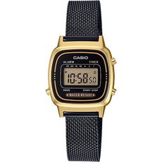 CASIO 小巧復古米蘭帶電子時尚女錶-黑X金(LA670WEMB-1D)