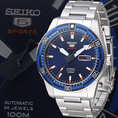 【SEIKO 精工】運動潛將百米5號24石自動機械男錶-藍*寶藍框(SRP731K1)