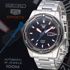【SEIKO 精工】運動潛將百米5號24石自動機械男錶-IP黑框(SRP735K1)