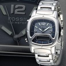 【FOSSIL】駭客任務潮流數位計時錶-灰藍(BQ9233)