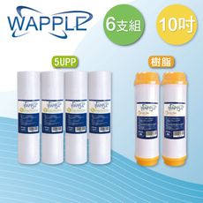 【水蘋果】WAPPLE 10吋5微米PP濾心+樹脂濾心(6支組)