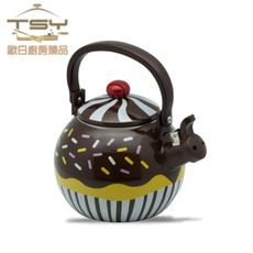 【TSY歐日廚房臻品】巧克力鬆餅不鏽鋼琺瑯彩繪笛音茶壺1.7L