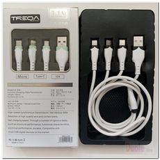 TREQA一拖三3.1A快充數據線適用iPhone/安卓/Type-C/3合1充電線CA-858