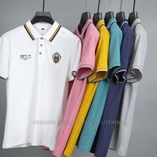 純色翻領撞色刺繡POLO衫(M-4XL)