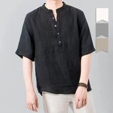 夏季男士復古棉麻立領短袖POLO衫（M-4XL）