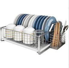 不銹鋼單層碗架瀝水架 多功能廚房台面家用碗櫃碗筷碗盤碗碟收納