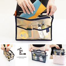 韓國 invite.L 升級款拉鍊式設計!! 透明網狀袋中袋 包中包 手提包 手機/化妝品/錢包收納