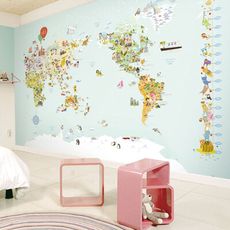 【非常百貨】韓國原裝-水黏貼式壁紙(世界地圖可愛兒童版)