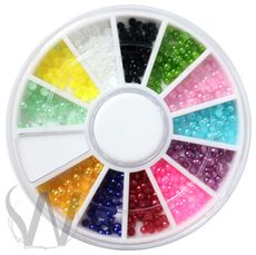 美甲【12格圓盤-彩色珍珠】美甲 材料 貼紙 飾品 鑽石 金銀 光撩 手機 DIY~P-47