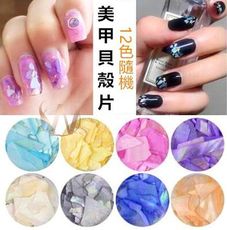 【彩色 貝殼粉 片 12色一盒】 星空 貼 可搭 指甲 夾心 使用 一盒12色 美甲 P-83