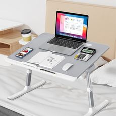 【賽鯨 SAIJI】K7多功能床上皮革桌-旗艦版 (平板凹槽+抽屜+書架)