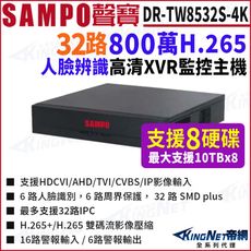 【KingNet】SAMPO聲寶 DR-TW8532S-4K 32路 4K 支援8硬碟 XVR 主機