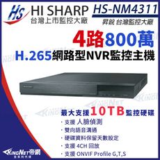 昇銳 HS-NM4311 H.265 800萬 4路 監控主機 人臉偵測 雙向語音 NVR 網路主機