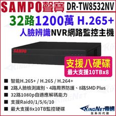 SAMPO聲寶 DR-TW8532NV 32路 1200萬 POE 4K NVR 8硬碟 網路NVR