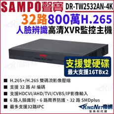 【KingNet】SAMPO 聲寶 DR-TW2532AN-4K 32路 4K 800萬 監控主機